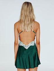 Halter Backless Lace-trimmed Satin Dress