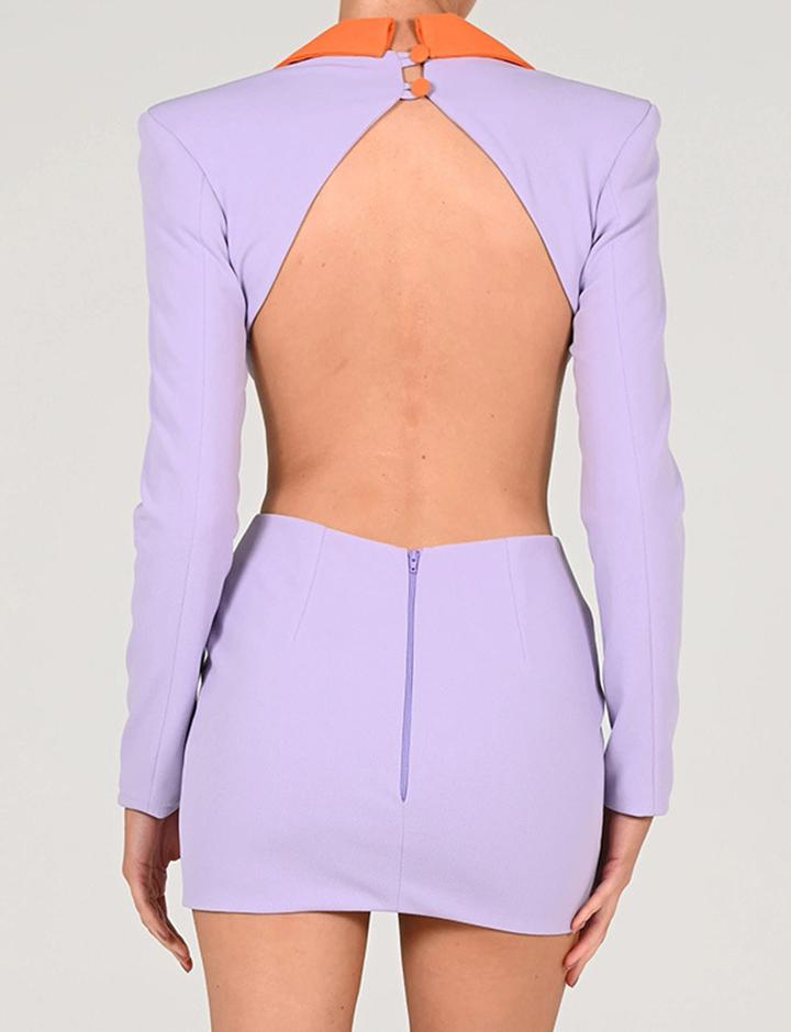 Colorblock Lapel Open Back Waist Cutout Dress