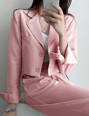 Solid Color Double-breasted Crop Blazer