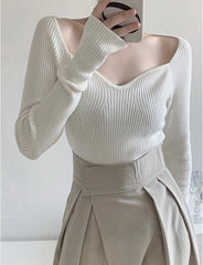 Solid Color Sweetheart Neck Knit Top