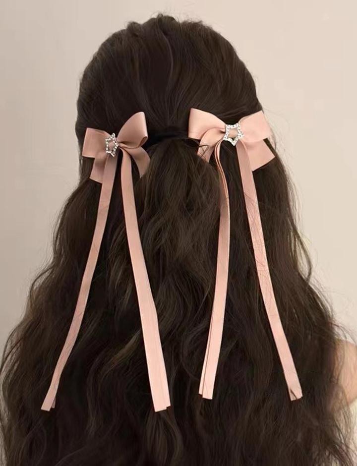 Star Diamond Bow Ribbon Hair Clip Duckbill Clip Headdress