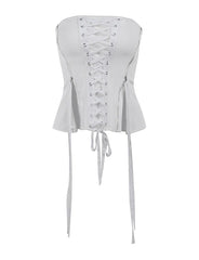 Lace Up Tape Zipper Strapless Corset Camisole