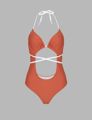 Orange Cutout One-Piece Tie Swimwear