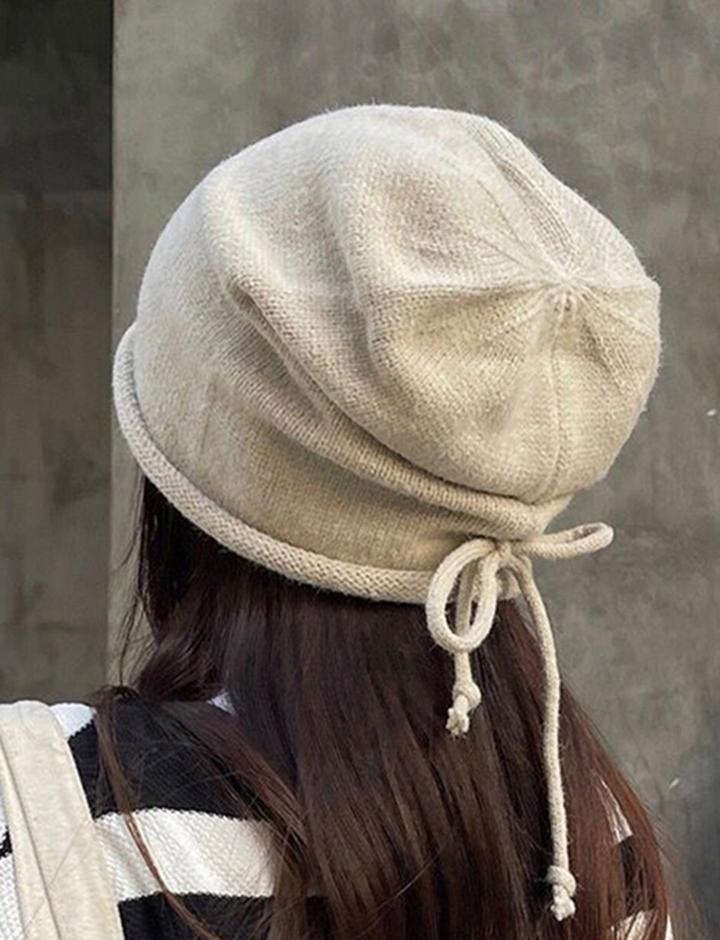 Warm Rolled Drawstring Knit Hat