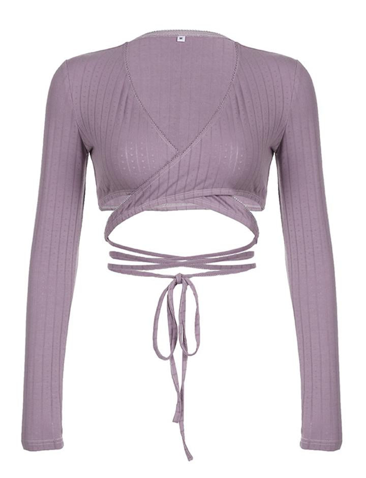 Balletcore V-neck Knitted Cross Strap Long-sleeve Cardigan