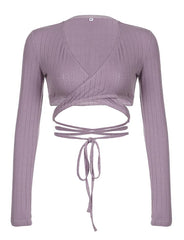 Balletcore V-neck Knitted Cross Strap Long-sleeve Cardigan