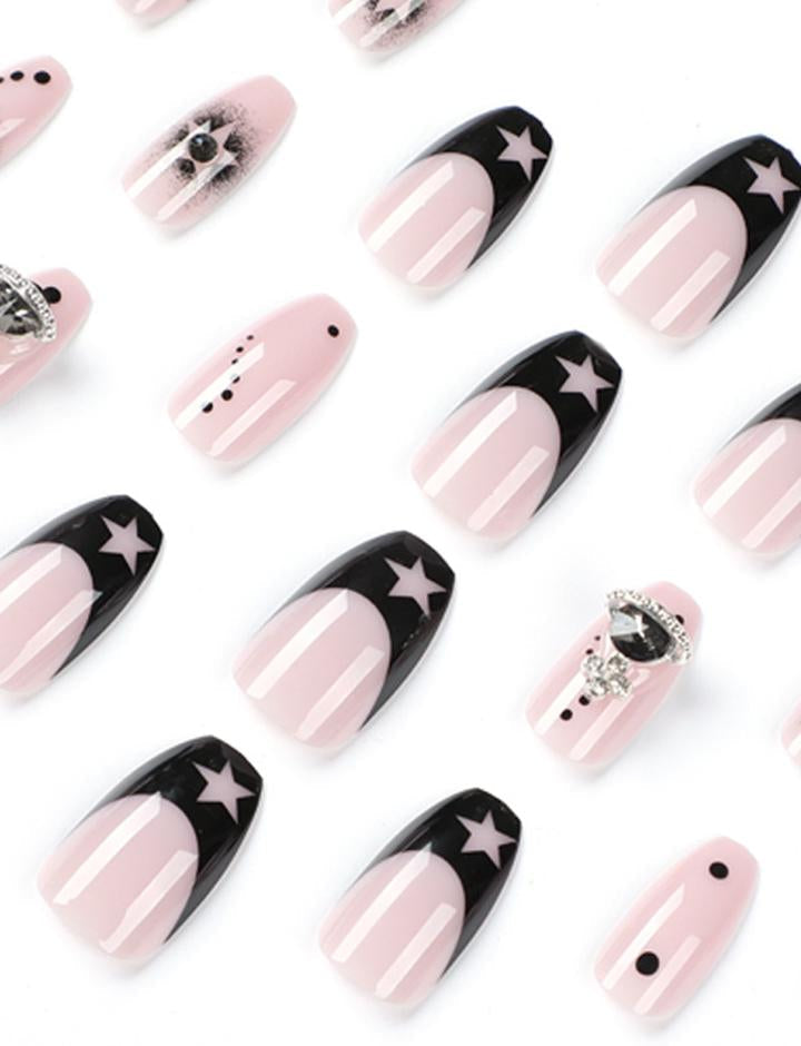 24pcs  Hollow out stars  Long Press On Nails