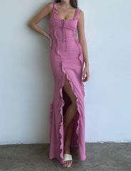 Summer Ruffle Split Thigh Prom Maxi Dress