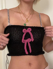 Bowknot Decor Strapless Crochet Crop Camisole