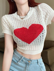 Heart Pattern Hollow Out Crop Top