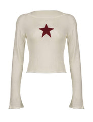Hollow Out Star Graphic Tops