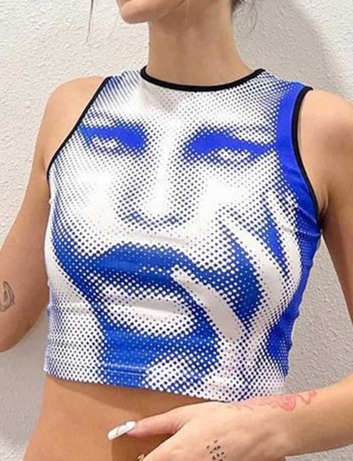 Vintage Face Print Crop Tank Top For