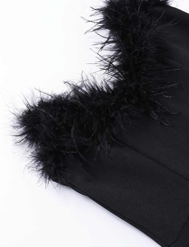 Strapless V-neck Furry Fishtail Maxi Dress