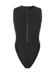 Black   Sleeveless Zipper Corset  Bodysuit For