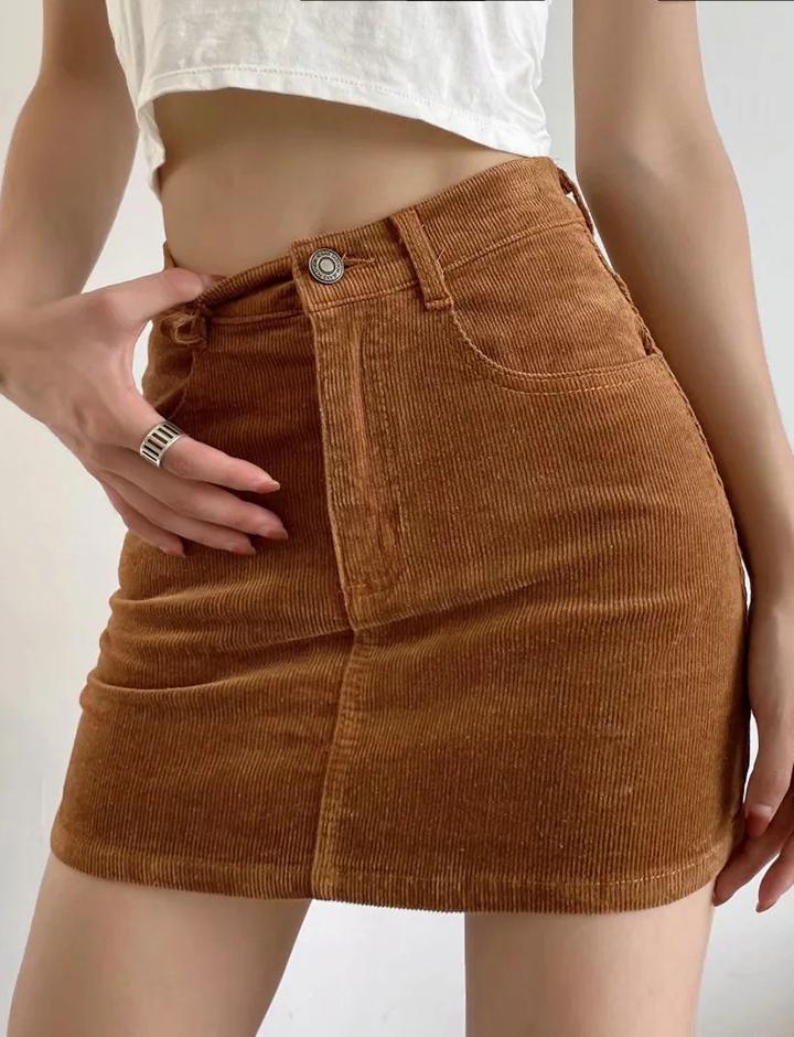 High Waist Slimming Corduroy Skirt