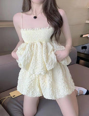 Suit Ruffled Suspender Top Casual Wide-leg Shorts Two-piece Summer