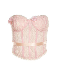 Flower Decoration Pink Camisole Underwire Fishbone Lace Backless Vest