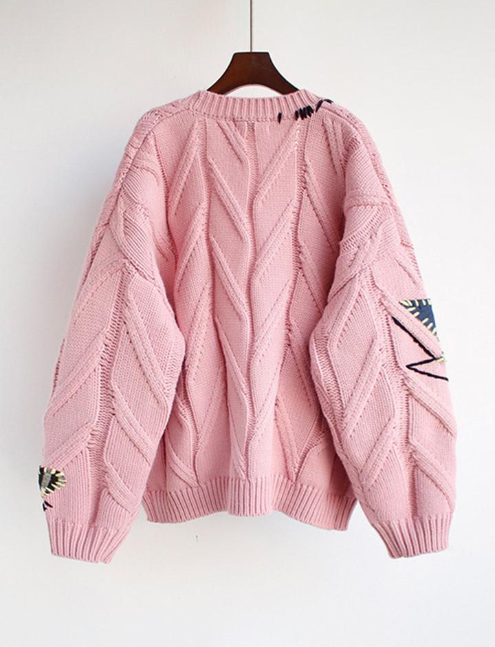 Letter Embroidered Oversized Knit Sweater For