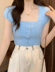 Square Neck Fluffy Crop Top