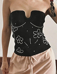 Funny Flower Graphic Knit Strapless Camisole