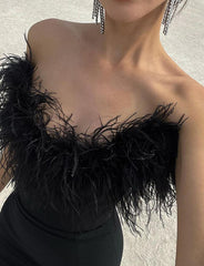 Strapless V-neck Furry Fishtail Maxi Dress