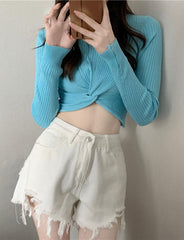 Candy Colors Cross Knot Long Sleeve T-Shirt Knit