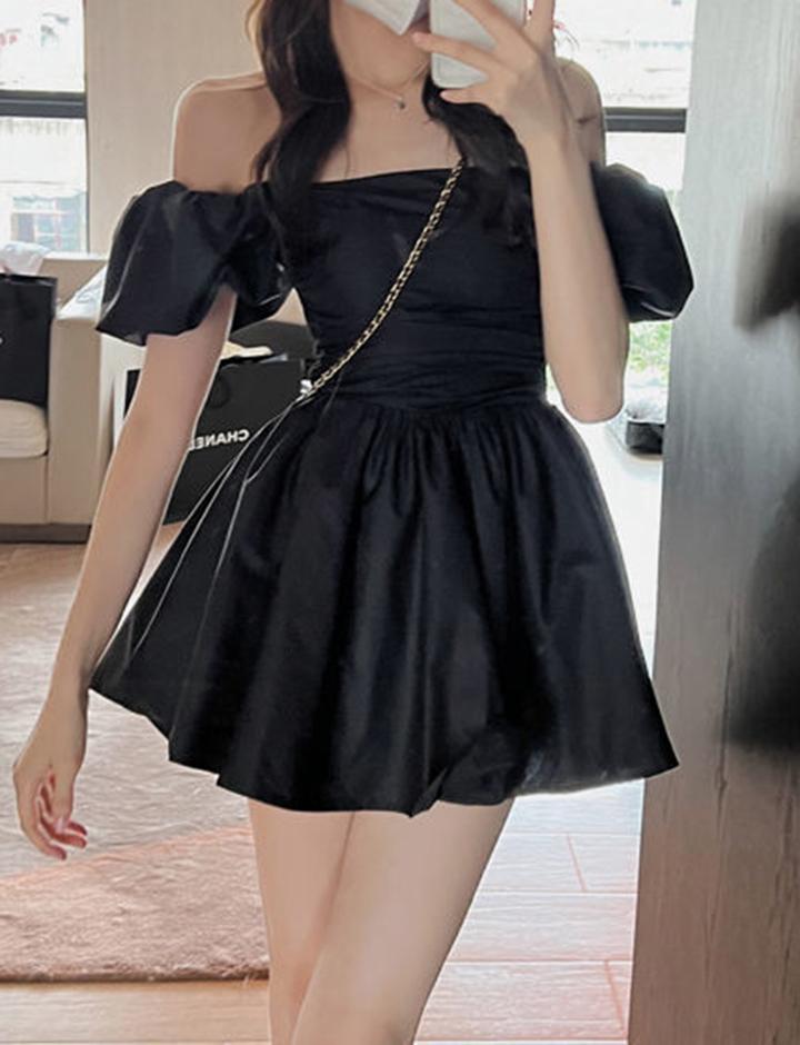 Off Shoulder Puff Sleeve Date Short Dress