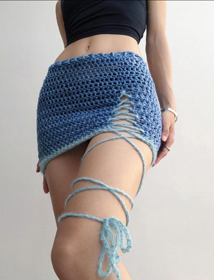 Crochet Crisscross Lace Up Mini Skirt