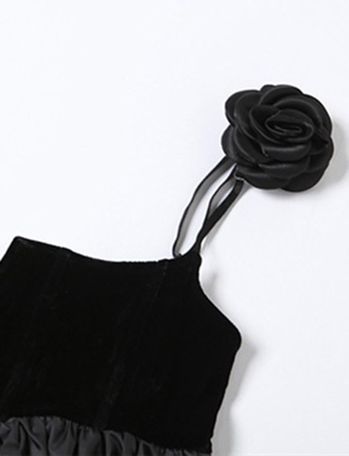 Flower Decor Patchwork Party   Black Little Cami Dress