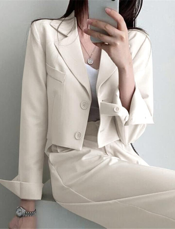 Solid Color Double-breasted Crop Blazer