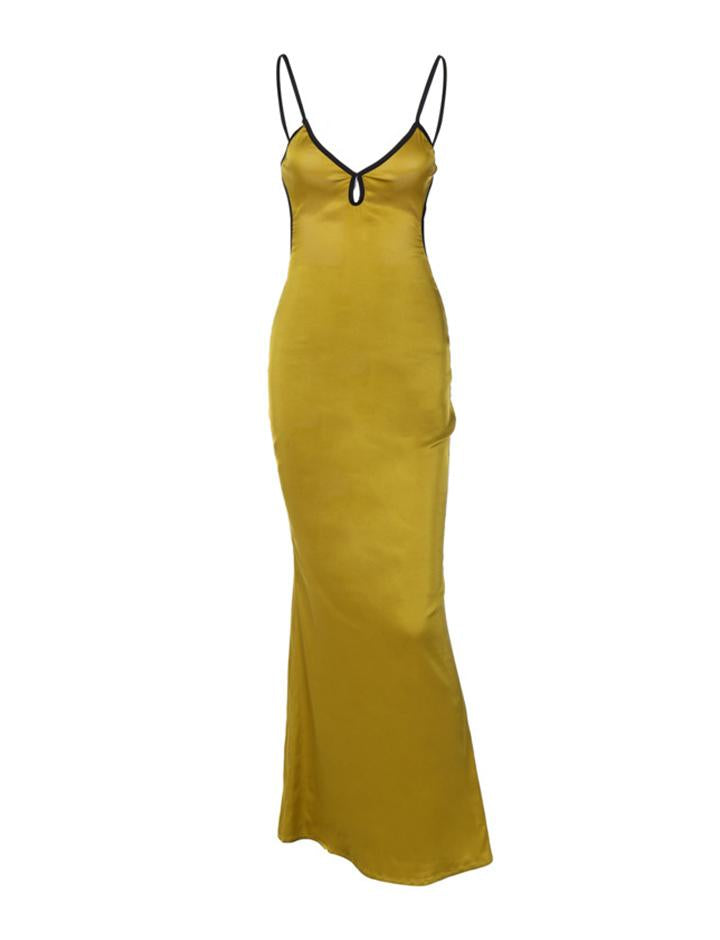 Solid Color   Strap Strap Backless Maxi High Waist Dress