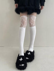 Lace Panel False High Knee Socks