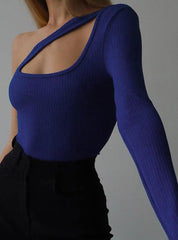 Knit One-Sleeve Asymmetric Bodysuit