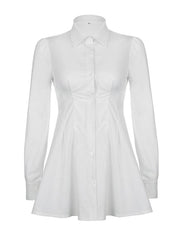 Chic Lapel Tie Waist Shirt Dress Long-sleeved A-line Dress