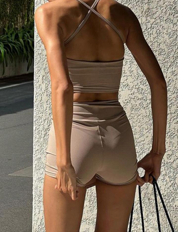 Solid Color Basic Camisole and Slit Hem Skirt Co ord Set