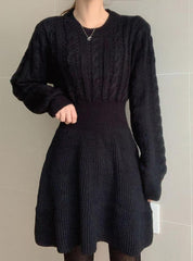 Knitted Chic Slim Twist Waist Long-sleeved Dress