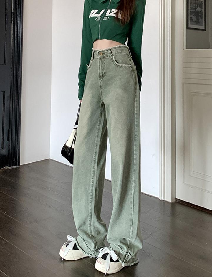 Vintage Green Wide-Leg High-Rise Jeans
