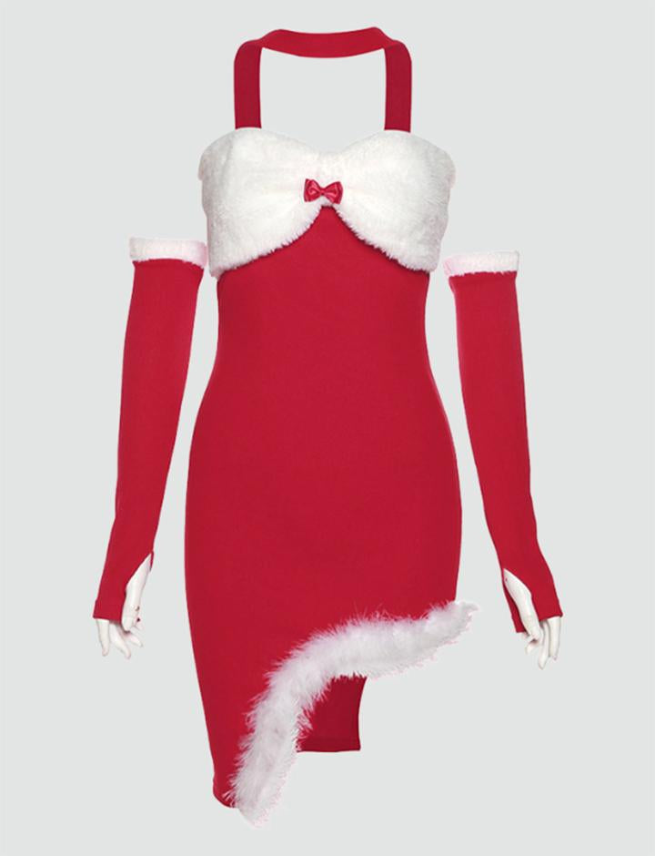 Slim Straight Neck Backless Christmas Dress