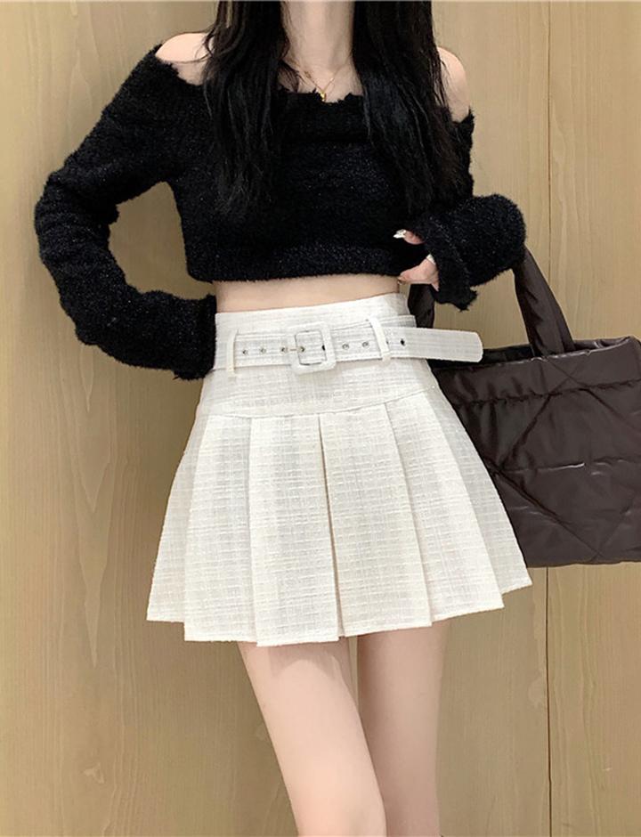 Solid Color High Waist Slim Pleated Skirt For