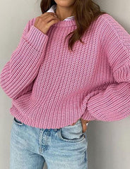 Solid Color Casual Loose Long Sleeve Crew Neck Sweater