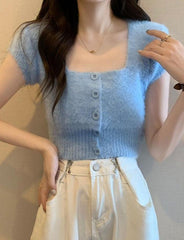 Square Neck Fluffy Crop Top