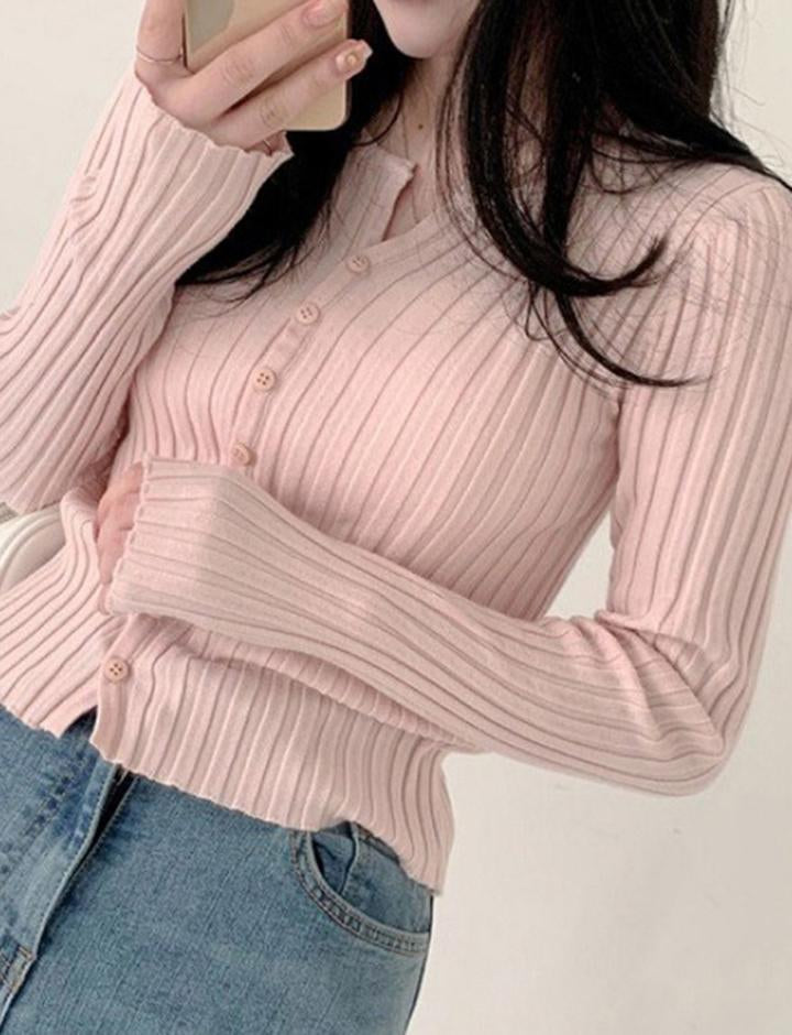 Solid Color Button Up Knit Top