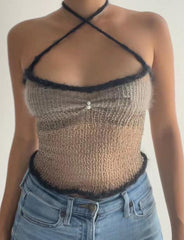 Knot Shoulder Colorblock Crochet Camisole