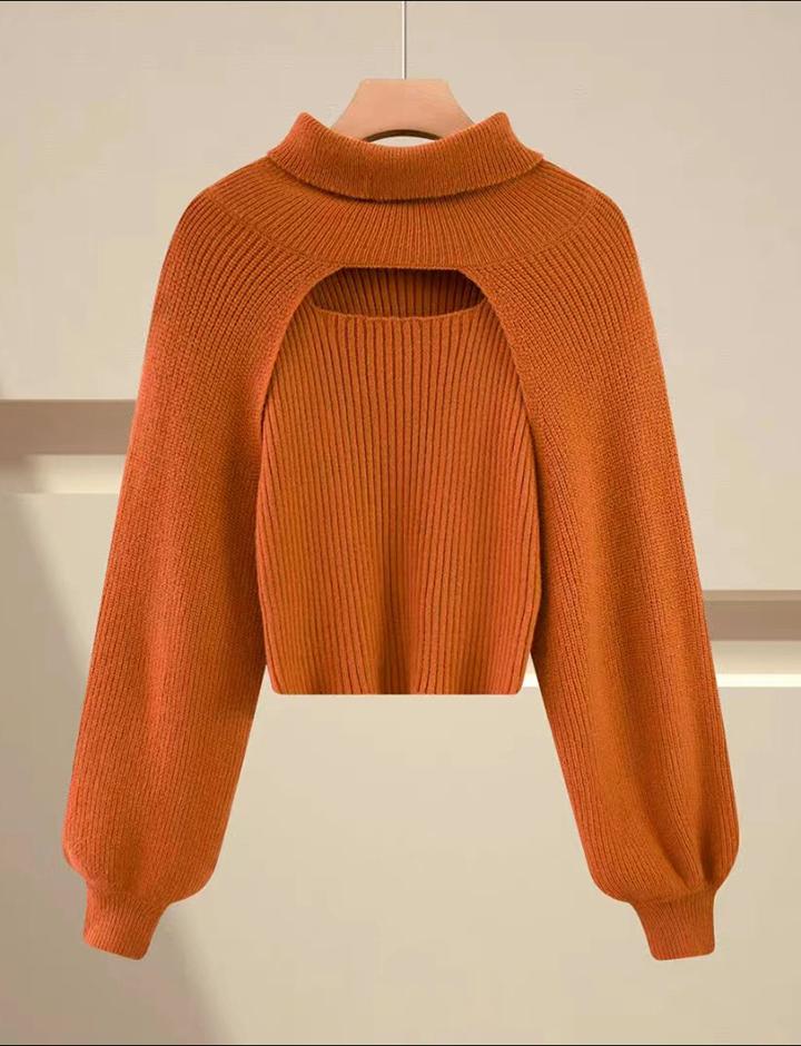 Slim Fit Solid Turtleneck Pullover Knit Two-Piece Sweater