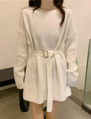 Crew-neck Baggy Belt Knit Dress