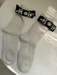 Diamond Bow Thick Knit Socks