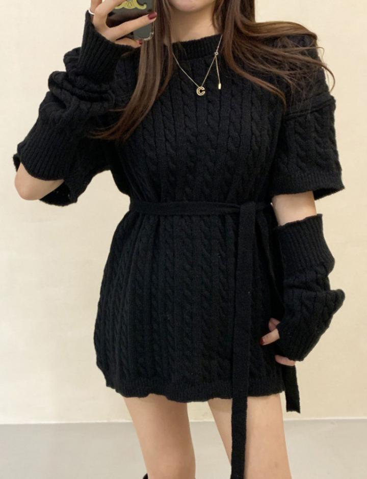 Loose Waist Knit Sweater Dress With Belt