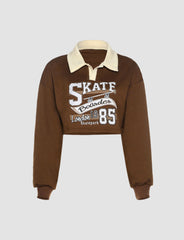 Brown retro truncated sweatshirt