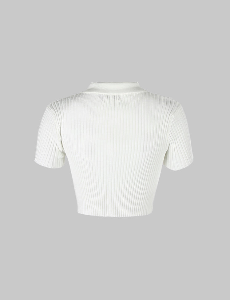 Pure color knit short polo shirt